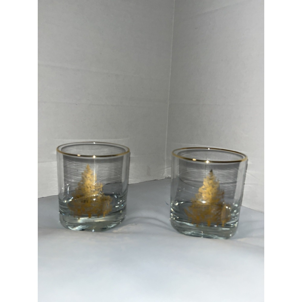 whiskey glasses , Gold Christmas Tree  , Holiday , Table Decor,lot Of 2
